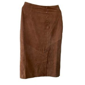 Vintage “Pelle” size 8 rust color real suede pencil-style midi-length skirt